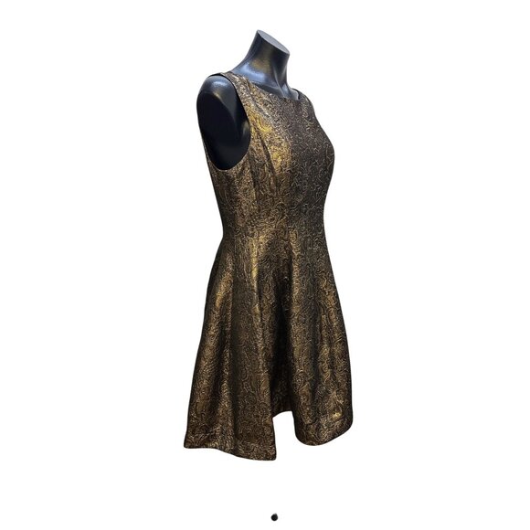 Halston Gold & Black Jacquard Fit & Flare Midi Dress - Picture 4 of 9